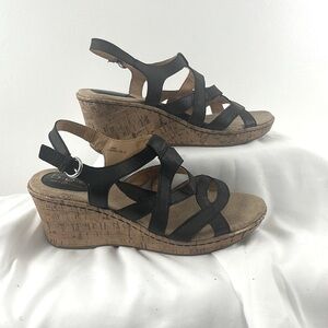 Born Concept Leather Strappy Sandals w/ Cork Wedge Heels